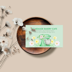 Tarjeta De Visita Panadería Personalizable Cafés Pastel Floral Verde