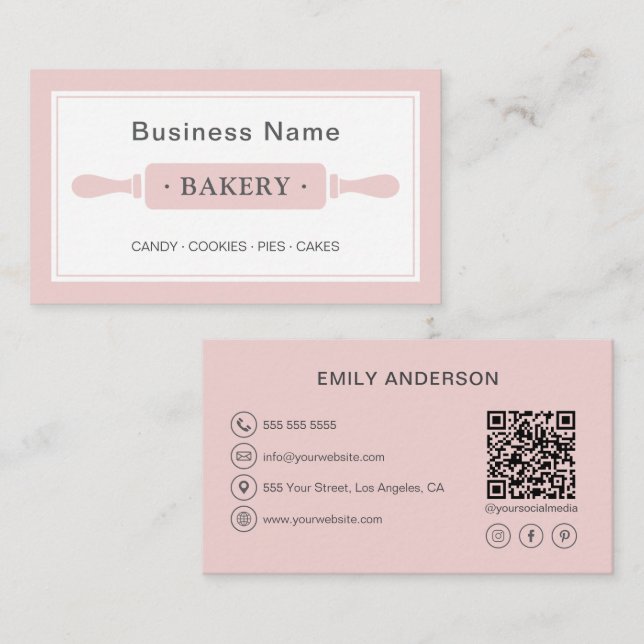 Tarjeta De Visita Panadería Personalizada Rosa (Anverso / Reverso)