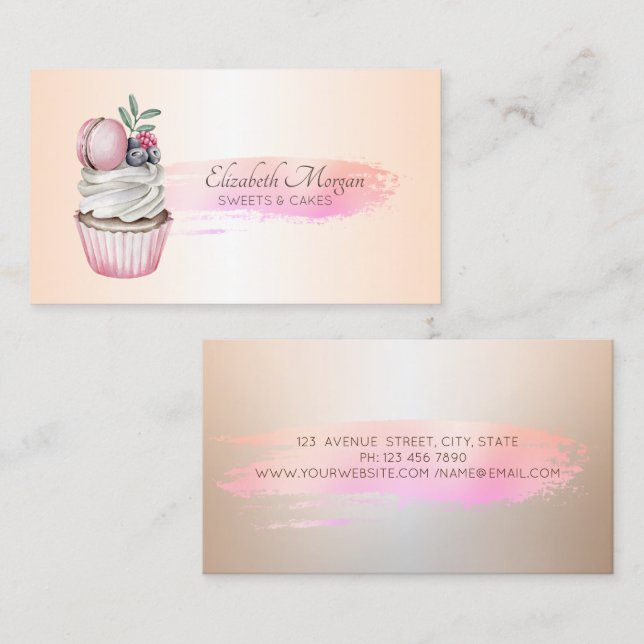 Tarjeta De Visita Panadería Profesional de Cupcakes y Macarons con P (Anverso / Reverso)