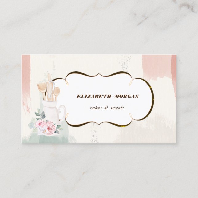 Tarjeta De Visita Panadería romántica acuarela Panadería pastelería  (Anverso)
