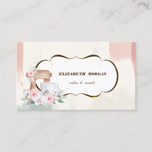 Tarjeta De Visita Panadería Romántica, Flores mezcladas con acuarela