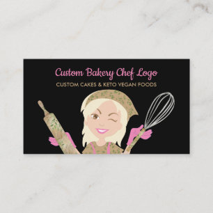 Tarjeta De Visita Panadería Rosa Amarillo Negro Chica Chef Pastelerí