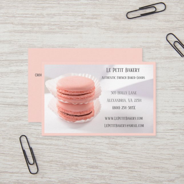 Tarjeta De Visita Panadería rosa Baker Pastry Chef Macarons rosados (Anverso/Reverso In Situ)