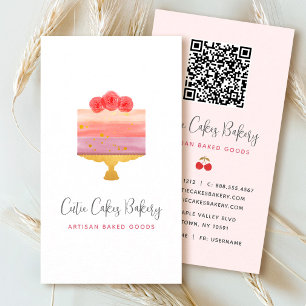 Tarjeta De Visita Panadería Rosa Torta Morada Código QR Pastelero Mo