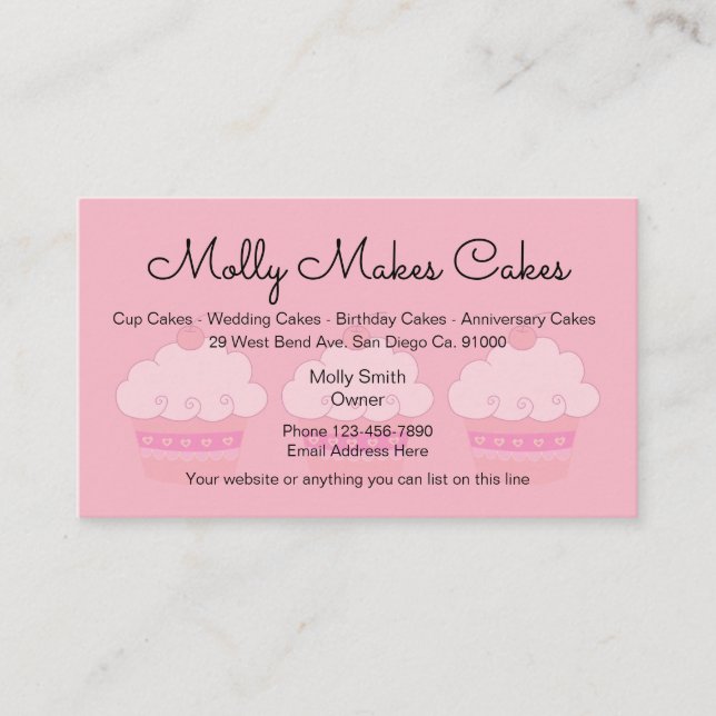 Tarjeta De Visita Panadería rosada Businesscards de la magdalena (Anverso)