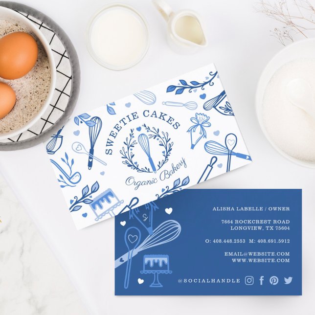 Tarjeta De Visita Panadería Royal Blue & White Baking & Cooking Uten (Subido por el creador)