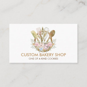 Tarjeta De Visita Panadería Rústica Flor de Cocina Boho Marrón