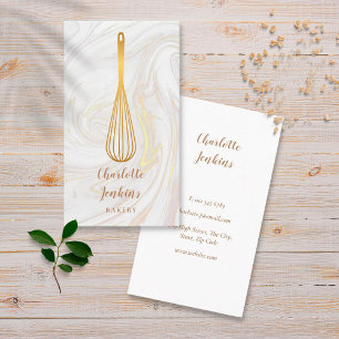 Tarjeta De Visita Panadería Salón de Té Gold Whisk Remolinos de Márm