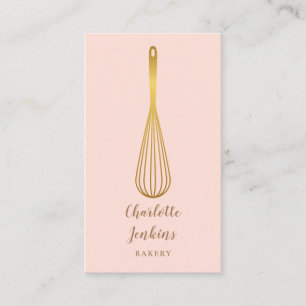 Tarjeta De Visita Panadería Salón de Té Gold Whisk Rosa Rubor