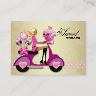 Tarjeta De Visita Panadería Scooter Chica Pastel de oro rosa Cepas 
