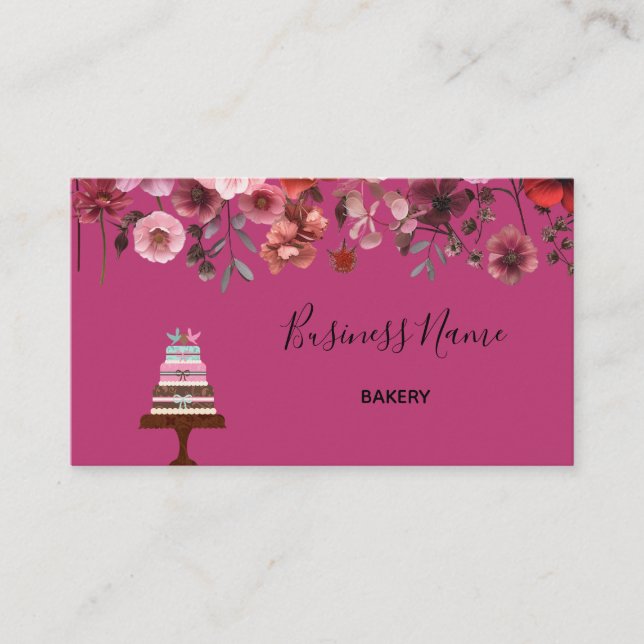 Tarjeta De Visita Panadería simple de pasteles de flores rosadas (Anverso)