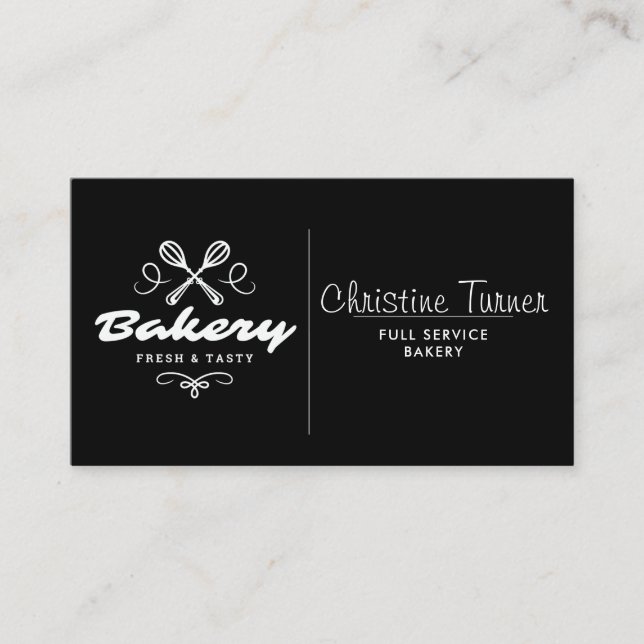 Tarjeta De Visita Panadería simple de Personalizado blanco y negro (Anverso)