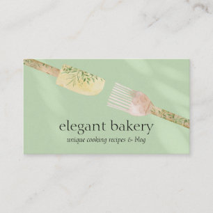 Tarjeta De Visita Panadería Simple Verde Logotipo Elegante Femenino