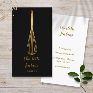Tarjeta De Visita Panadería Simple Whisk Pastelería Black Gold