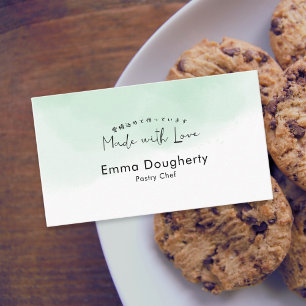 Tarjeta De Visita Panadería Simple y Monada de Acuarela Verde