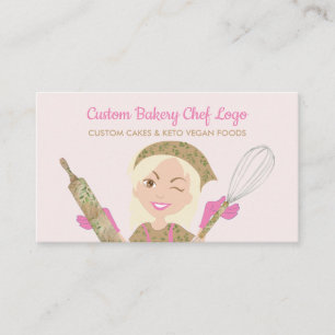 Tarjeta De Visita Panadería Sonrisa Amarillo Rosa Chef Muchacha rubo