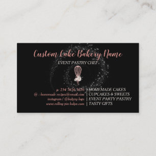 Tarjeta De Visita Panadería Sparkling Whisk Logo Home Bakery Black