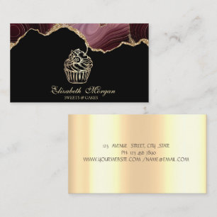 Tarjeta De Visita Panadería Sweets Cupcake Gold Drips Burgundy Agate