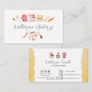 Tarjeta De Visita Panadería Utensil de Acuarela