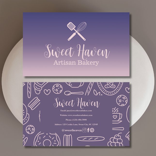 Tarjeta De Visita Panadería Utensil de cocción de gradiente rosado d (Subido por el creador)