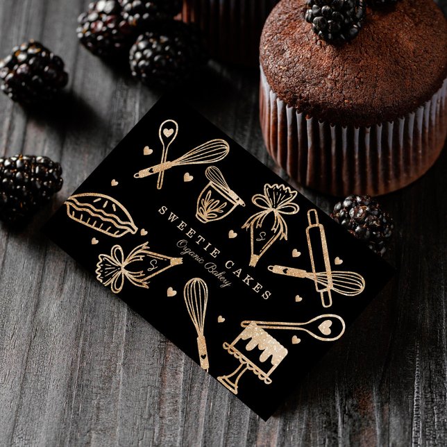 Tarjeta De Visita Panadería Utensil De Cocina De Cocina De Lujo (Luxury Gold Sparkle Baking Cooking Utensil Bakery Business Card)