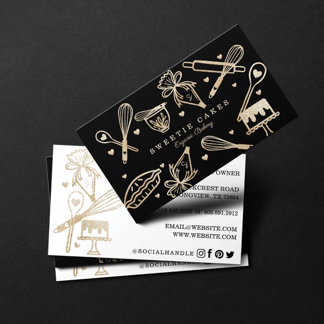 Tarjeta De Visita Panadería Utensil De Cocina De Cocina De Lujo (Luxury Gold Sparkle Baking Cooking Utensil Bakery Business Card)