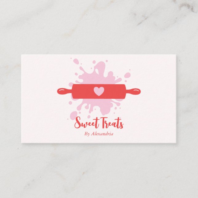 Tarjeta De Visita Panadería virgen suave Rollin Pin rosa y rojo (Anverso)