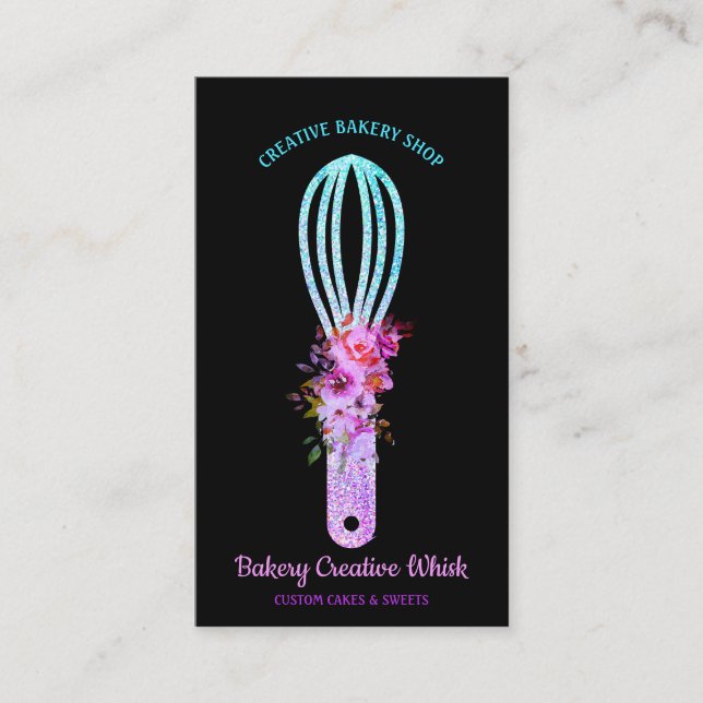 Tarjeta De Visita Panadería Whisk brillante brillo verde azulado Neg (Anverso)