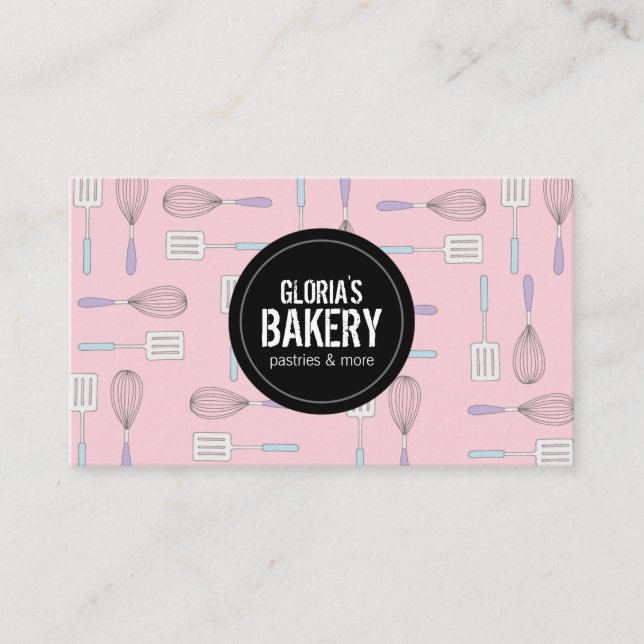 Tarjeta De Visita Panadería Whisk Whimsical Feminine Spatula (Anverso)