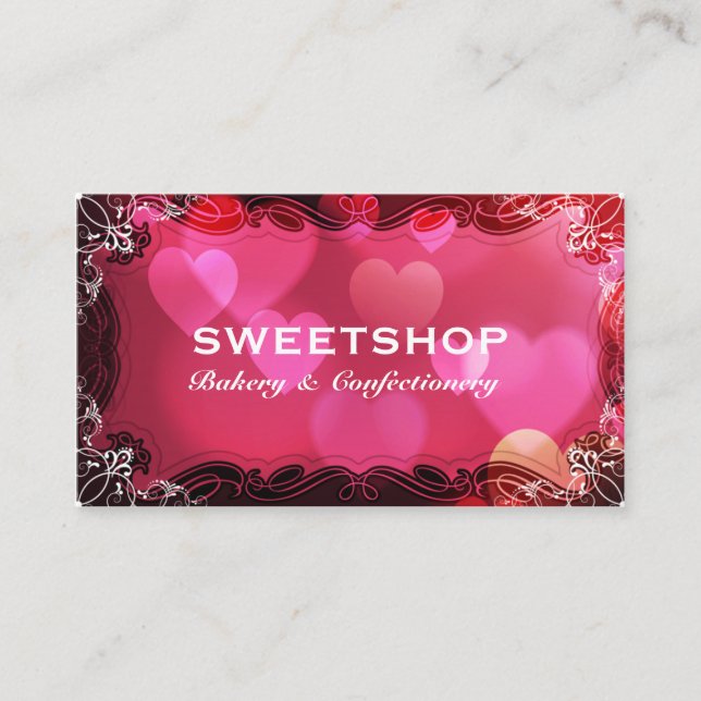 Tarjeta De Visita Panadería y corazones rosados de abastecimiento (Anverso)