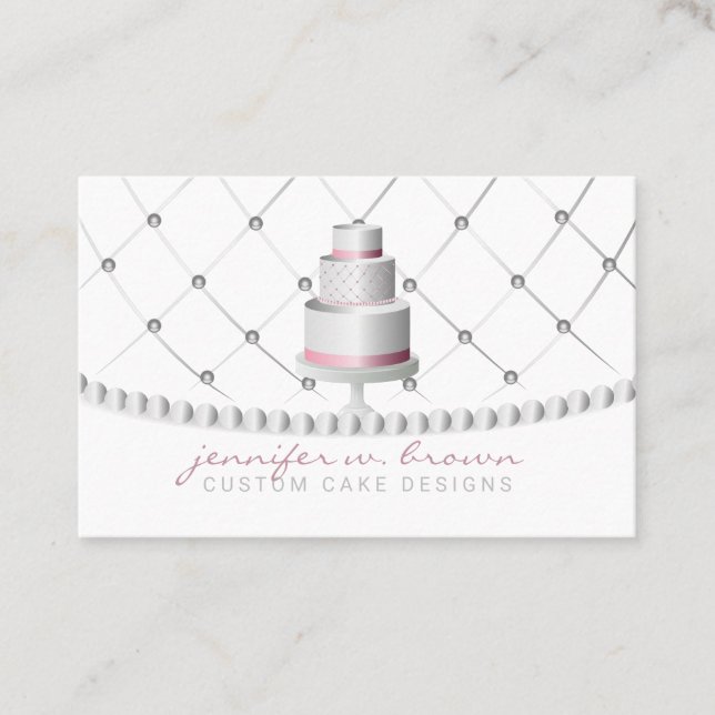 Tarjeta De Visita Panaderos domésticos Boda gris rosado Pastel de cu (Anverso)