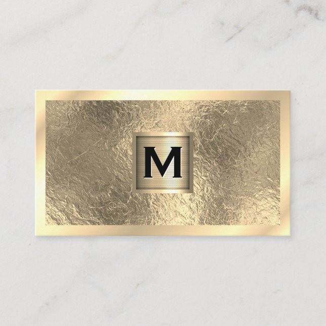 Tarjeta De Visita Pancarta de Monograma Metálico | Borde dorado | ef (Anverso)