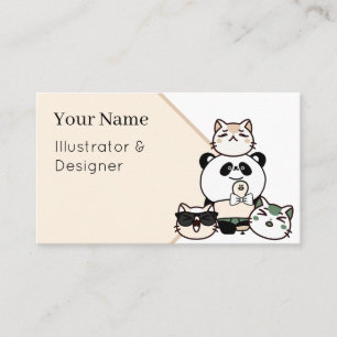 Tarjeta De Visita Panda con Pierna Protésica y Equipo de Gatos