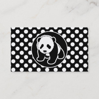 Tarjeta De Visita Panda sobre puntos de polka blanco y negro