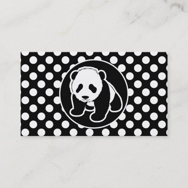 Tarjeta De Visita Panda sobre puntos de polka blanco y negro (Anverso)