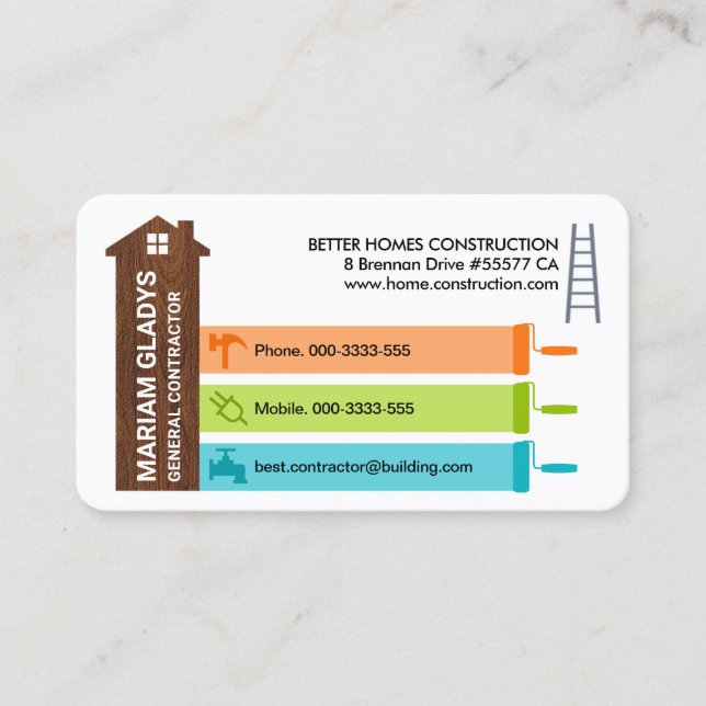 Tarjeta De Visita Panel de herramientas de construcción de hogar de  (Anverso)