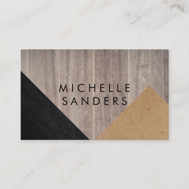 Tarjeta De Visita Panel de madera de cuero de imitación negro geomét (Anverso)