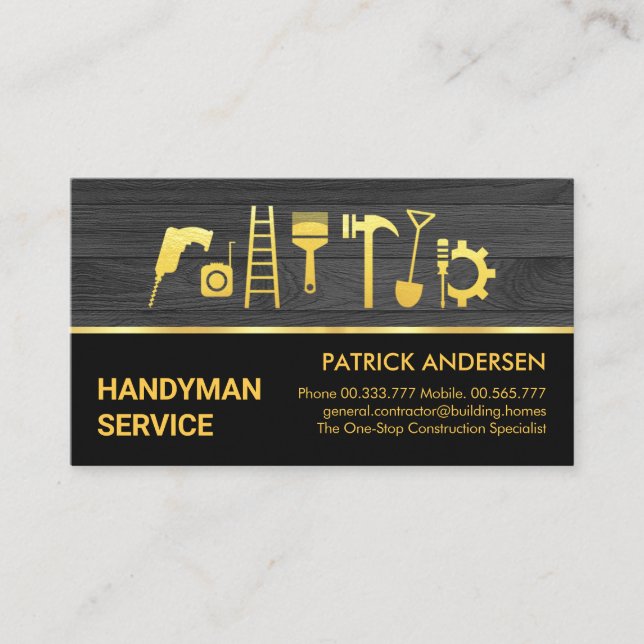 Tarjeta De Visita Panel de madera para herramientas Gold Handyman (Anverso)
