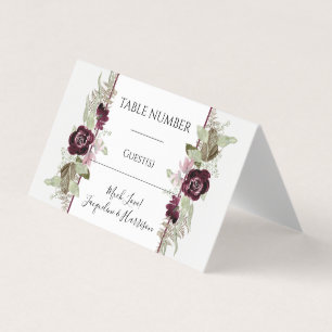 Tarjeta De Visita Paneles de color burdeos con flores elegantes
