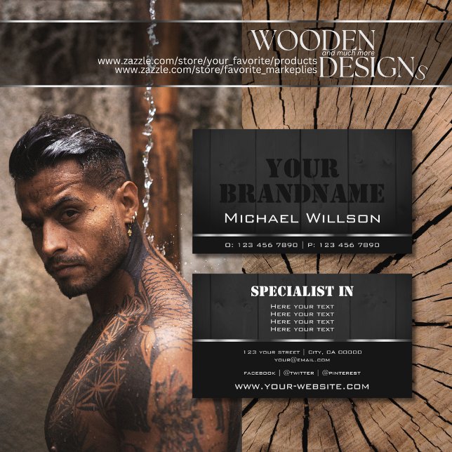 Tarjeta De Visita Paneles de madera blanca y negra Aspecto de grano  (Subido por el creador)