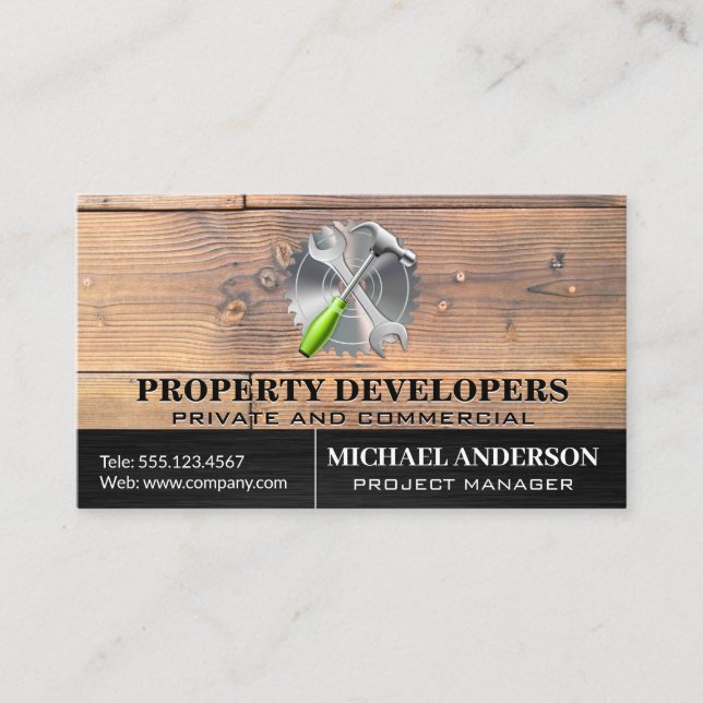 Tarjeta De Visita Paneles de madera | Martillo de llave de serpentín (Anverso)