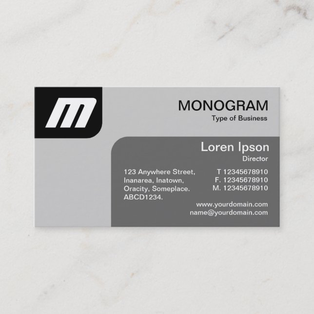 Tarjeta De Visita Paneles MonoGram - Negro y gris (Anverso)