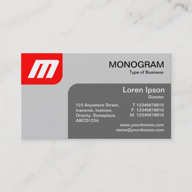 Tarjeta De Visita Paneles MonoGram - Rojo y Gris (Anverso)