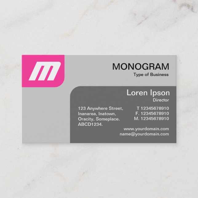 Tarjeta De Visita Paneles MonoGram - Rosa caliente y gris (Anverso)