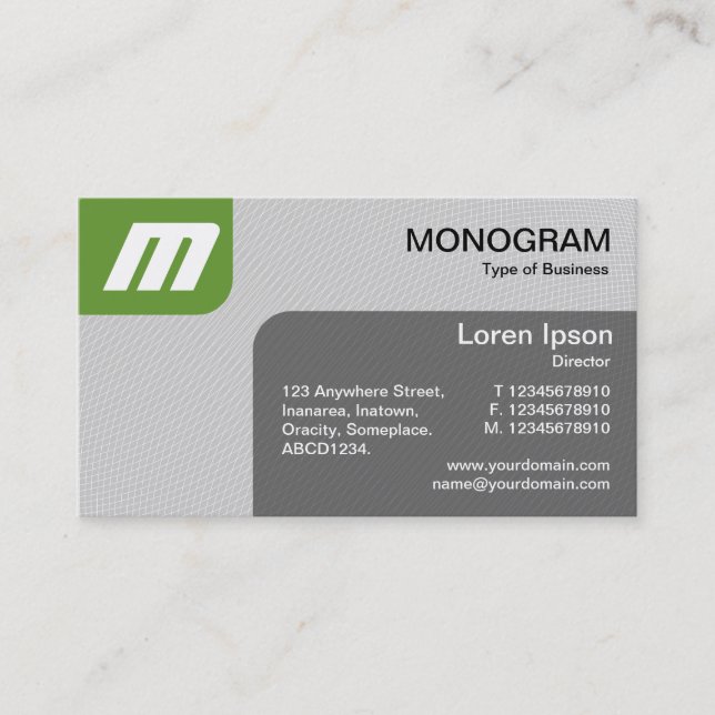 Tarjeta De Visita Paneles MonoGram v2 - Aguacate y gris (Anverso)