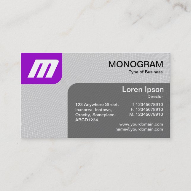 Tarjeta De Visita Paneles MonoGram v2 - Púrpura y gris (Anverso)