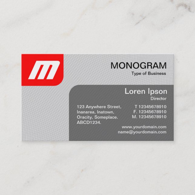 Tarjeta De Visita Paneles MonoGram v2 - Rojo y Gris (Anverso)