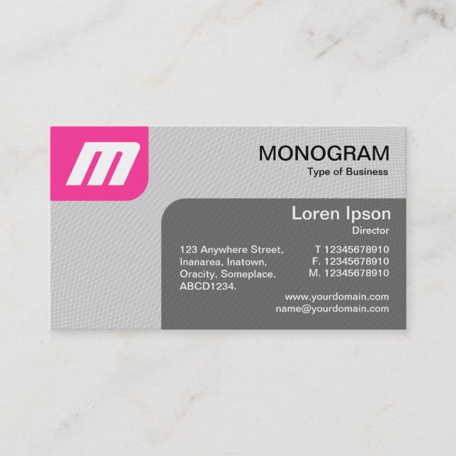 Tarjeta De Visita Paneles MonoGram v2 - Rosa caliente y gris (Anverso)