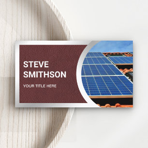 Tarjeta De Visita Paneles Solares en Techo de Acero Cuero Marrón