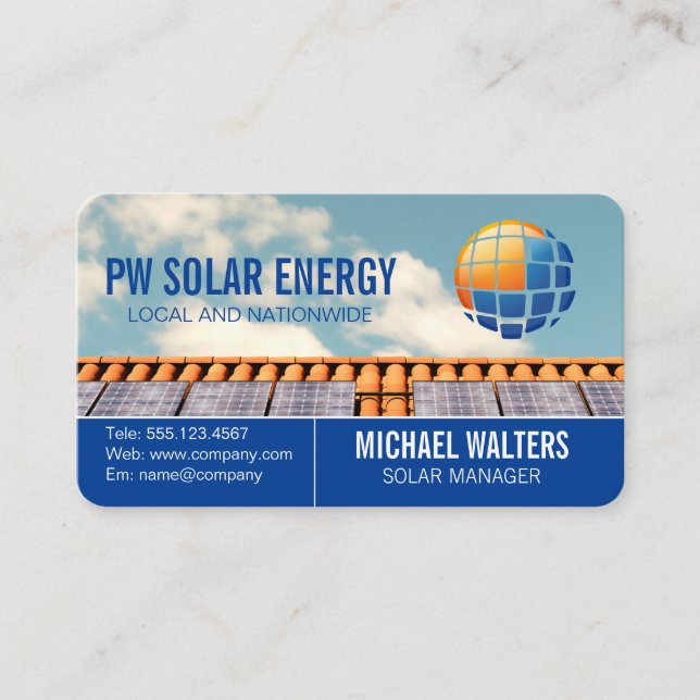 Tarjeta De Visita Paneles Solares en Techo | Energía | Poder (Anverso)
